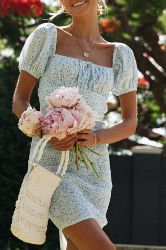 Fashion Street Print Backless Square Collar A Line Dresses