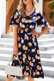 Casual Elegant Floral Buckle Flounce V Neck A Line Dresses