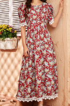 Elegant Floral Lace Split Joint O Neck A Line Dresses