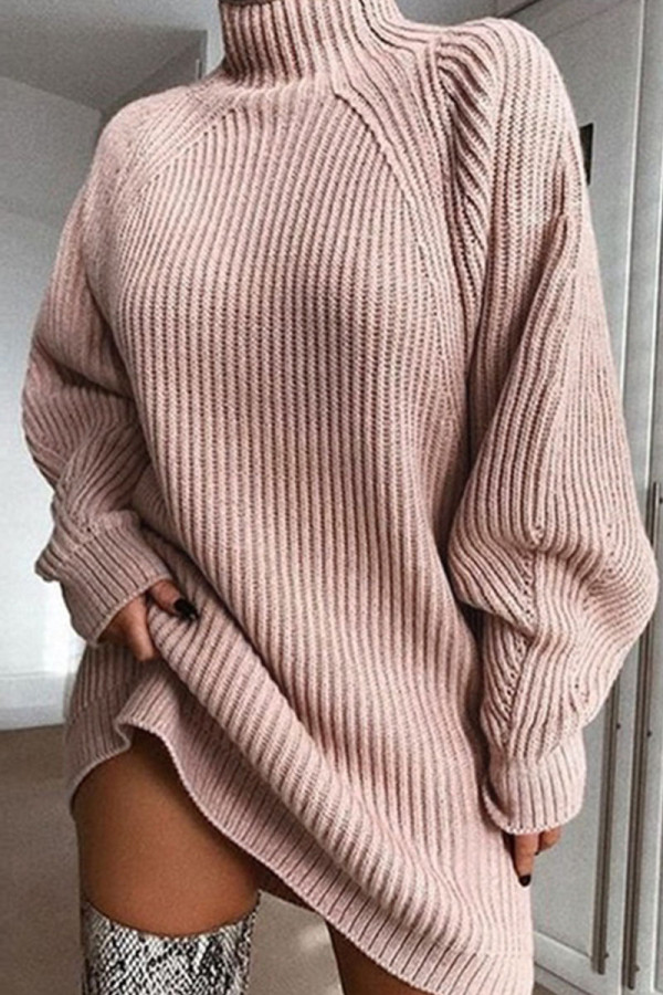 Fashion Solid Turtleneck Straight Dresses