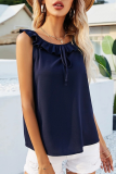 Casual Solid Frenulum Flounce Lotus Leaf Collar Tops