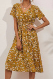 Fashion Simplicity Print Split Joint V Neck A Line Dresses