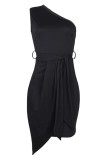 Fashion British Style Solid Split Joint One Shoulder Irregular Dresses