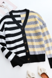 Casual Striped Buckle V Neck Tops Sweater