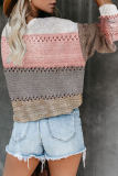 Fashion Street Color Lump Hollowed Out V Neck Tops
