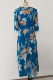 Fashion Vacation Print Split Joint V Neck Waist Skirt Dresses