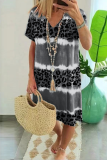 Street Leopard Tie Dye Split Joint V Neck Dresses