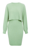 Elegant Solid Split Joint O Neck Long Sleeve Two Pieces