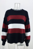 Fashion Street Striped Split Joint O Neck Tops