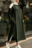 Casual Vintage Solid Buttons Slit O Neck Dresses