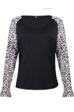 Fashion Casual Leopard Split Joint V Neck T-Shirts