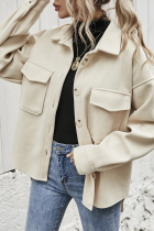 Casual Solid Pocket Buckle Turndown Collar Outerwear