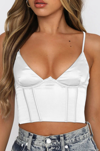 Sexy Solid Split Joint Backless Spaghetti Strap Tops
