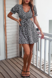 Casual Elegant Floral Hollowed Out Strap Design V Neck A Line Dresses