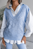 Casual Solid Hollowed Out V Neck Tops Sweater