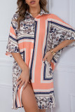 Fashion Casual Geometric Split Joint Turndown Collar A Line Dresses
