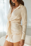 Fashion Street Solid Split Joint Turndown Collar Wrapped Skirt Dresses