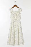 Elegant Floral Slit Stringy Selvedge Off the Shoulder Dresses