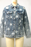 Street The stars Ripped Buckle Turndown Collar Long Sleeve Denim Jacket