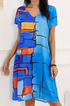 Fashion Street Print Split Joint V Neck A Line Dresses