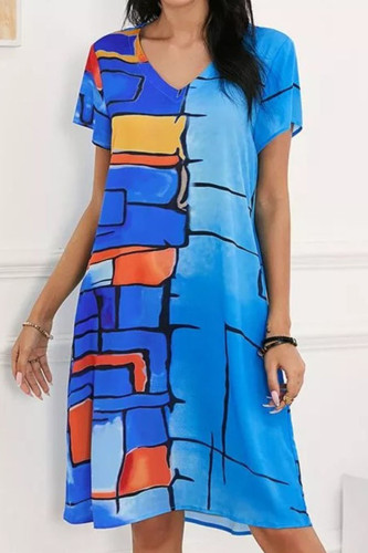 Fashion Street Print Split Joint V Neck A Line Dresses