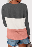 Casual Color Lump Split Joint V Neck Tops