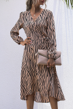 Elegant Animal Print Frenulum V Neck A Line Dresses