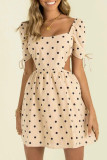 Fashion Casual Polka Dot Hollowed Out Square Collar A Line Dresses