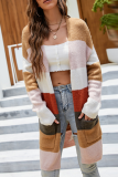 Casual Striped Split Joint Pocket V Neck Tops Sweater