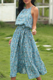 Fashion Elegant Print Slit Halter A Line Dresses