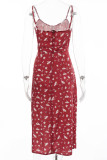 Fashion Street Print Slit Spaghetti Strap Printed Dresses