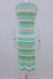 Fashion Street Striped Split Joint O Neck A Line Dresses