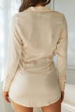 Fashion Street Solid Split Joint Turndown Collar Wrapped Skirt Dresses