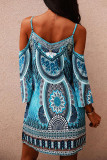 Fashion Casual Print Split Joint Spaghetti Strap A Line Dresses