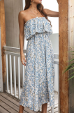 Casual Elegant Floral Split Joint Flounce Strapless A Line Dresses