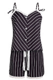 Fashion Street Striped Split Joint Spaghetti Strap Sleeveless Two Pieces