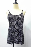 Fashion Street Print Split Joint Spaghetti Strap Tops