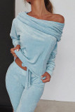 Fashion Casual Solid Split Joint Bateau Neck Long Sleeve Two Pieces