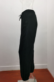 Casual Solid Split Joint Pocket Loose Mid Waist Harlan Solid Color Bottoms