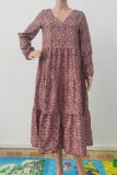 Fashion Sweet Print Split Joint V Neck A Line Dresses