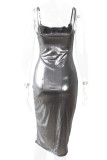 Fashion Sexy Solid Slit Spaghetti Strap Wrapped Skirt Dresses