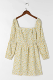 Fashion Sweet Floral Split Joint Square Collar Waist Skirt Dresses
