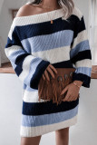 Fashion Casual Striped Split Joint O Neck A Line Dresses