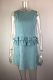 Casual Solid Backless Flounce O Neck A Line Dresses
