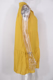 Fashion Casual Solid Split Joint Turndown Collar A Line Dresses
