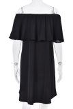 Fashion Elegant Solid Split Joint Flounce Off the Shoulder A Line Dresses