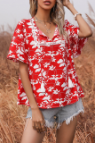 Casual Print Tassel Split Joint Frenulum O Neck T-Shirts