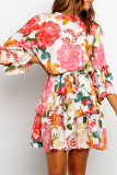 Fashion Street Print Split Joint O Neck Printed Dresses