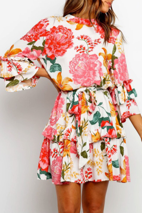 Fashion Street Print Split Joint O Neck Printed Dresses