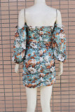 Fashion Sexy Print Frenulum Off the Shoulder Wrapped Skirt Dresses